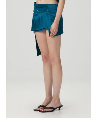 Women's Pure Silk Half-Pleated Super Mini Skirt