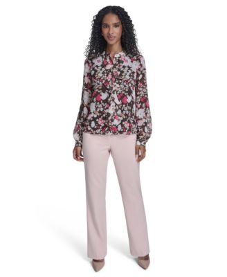Women's Floral Ruffle Placket Top