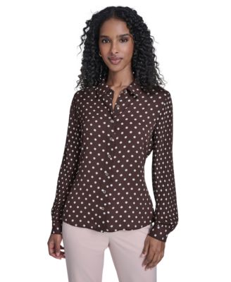 Tommy Hilfiger - Women's Dot Pleated-Sleeve Button-Up Top