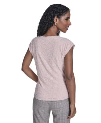 Women's Floral Clip Draped Crewneck Top