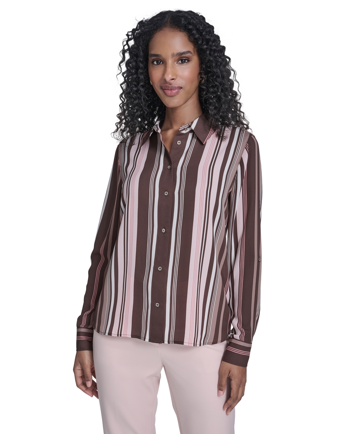 Tommy Hilfiger Women's Slim Fit Striped Button Up Top