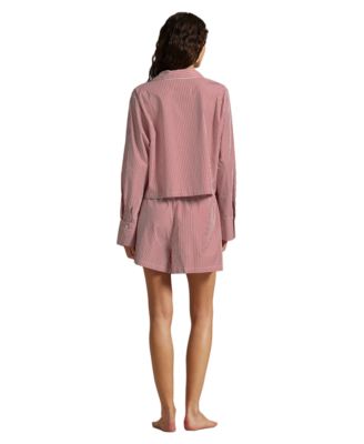 Women's 2-Piece Cropped Shirt and Boxer Shorts Pajama Set