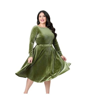 Plus Size Three Quarter Sleeve Belted Devon Swing Dress