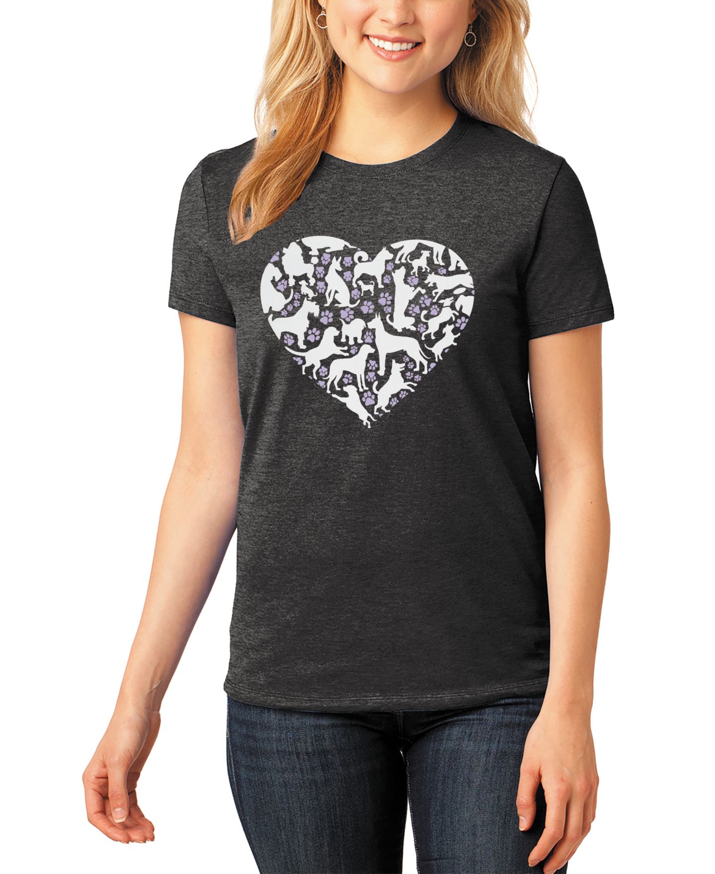 Женская футболка LA Pop Art Dog Heart Crew Neck, цвет: Чёрный — фото 1