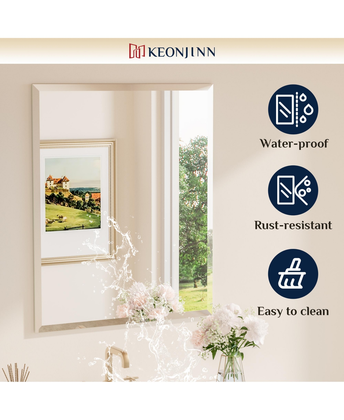 Keonjinn Inch Beveled Bathroom Vanity Mirror Shatterproof Frameless Wall Mirrored Over Sink Horizontal/Vertical