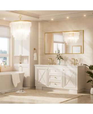 60x30 Inch Brushed Gold Bathroom Vanity Mirror Metal Framed Over Sink Wall Mirror Horizontal/Vertical
