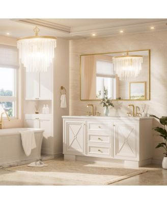 60x36 Inch Brushed Gold Bathroom Vanity Mirror Metal Framed Over Sink Wall Mirror Horizontal/Vertical