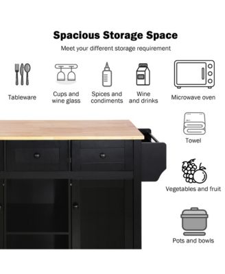 Kitchen Cart with Rubber Wood Drop Leaf, Internal Storage Racks, Rolling Island with Cabinet and 3 Drawers for Dining Room