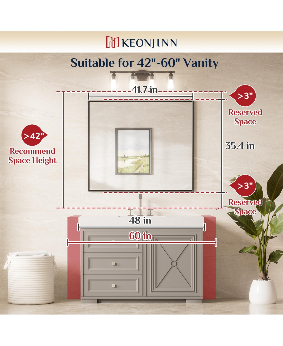 Keonjinn Inch Brushed Nickel Bathroom Vanity Mirror Metal Framed Over Sink Wall Mirror Horizontal/Vertical