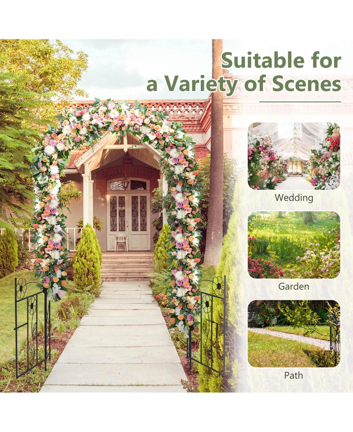 Sugift 2 in 1 Garden Arbor with Door and Latch for Outdoor Lawn-Black