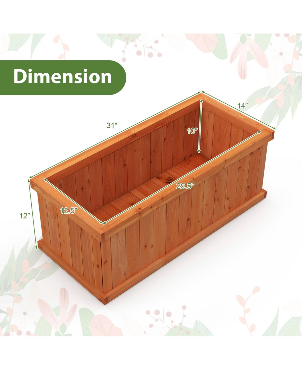 Sugift Raised Garden Bed Wooden Planter Box with 4 Drainage Holes and Detachable Bottom Panels-Orange