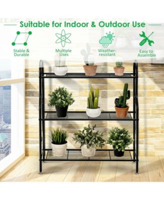 3-Tier Scrollwork Designed Metal Plant Stand-Black