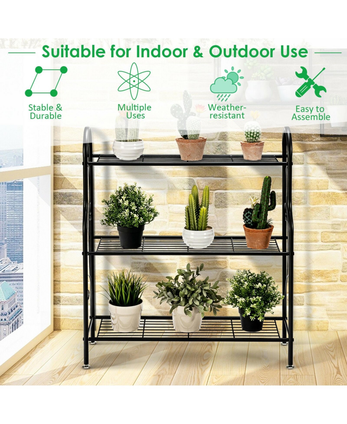 Sugift 3-Tier Scrollwork Designed Metal Plant Stand-Black