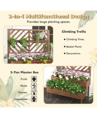 2-Tier Raised Garden Bed with Trellis-Brown
