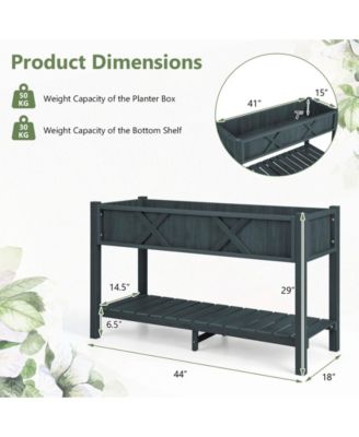 Pots & Planters Poly Wood Elevated Planter Box with Legs Storage Shelf Drainage Holes-Black