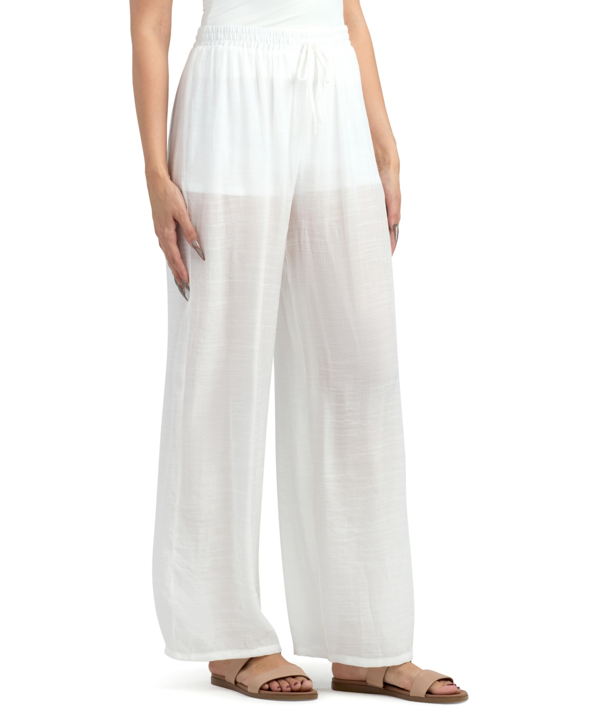 Bcx Women's Resort Gauzy Texture Mid Rise Wide Leg Pants In White