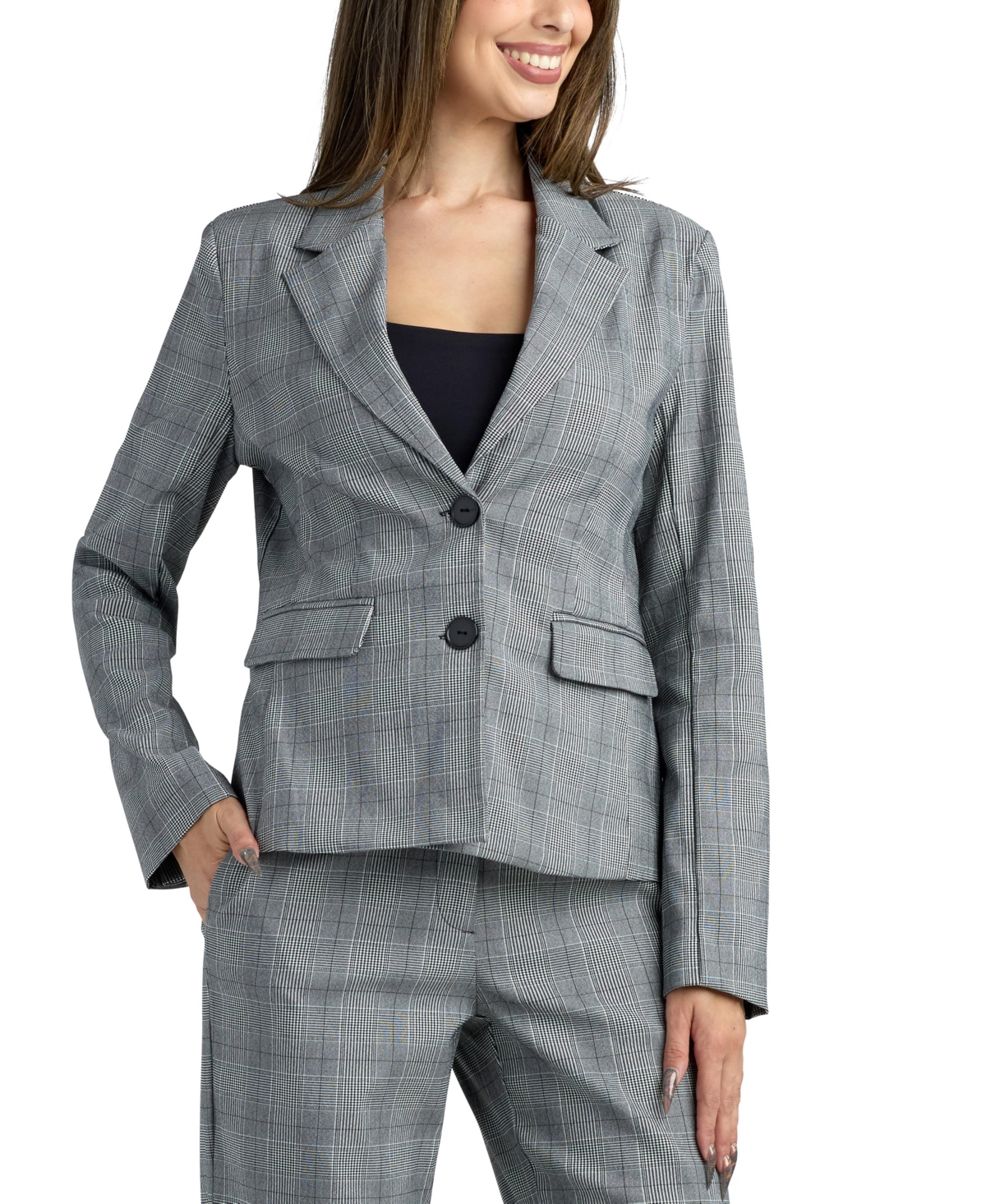 Bcx Junior's Millennium Notch Collar Check Blazer
