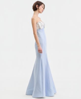 Juniors' Beaded Bow Horsehair Hem Gown