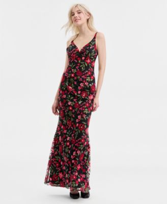 Juniors' Embroidered Sequined Gown