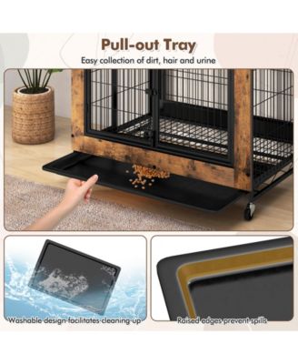 Industrial Dog Kennel Dog Crate Furniture with Storage Shelves-Rustic Brown