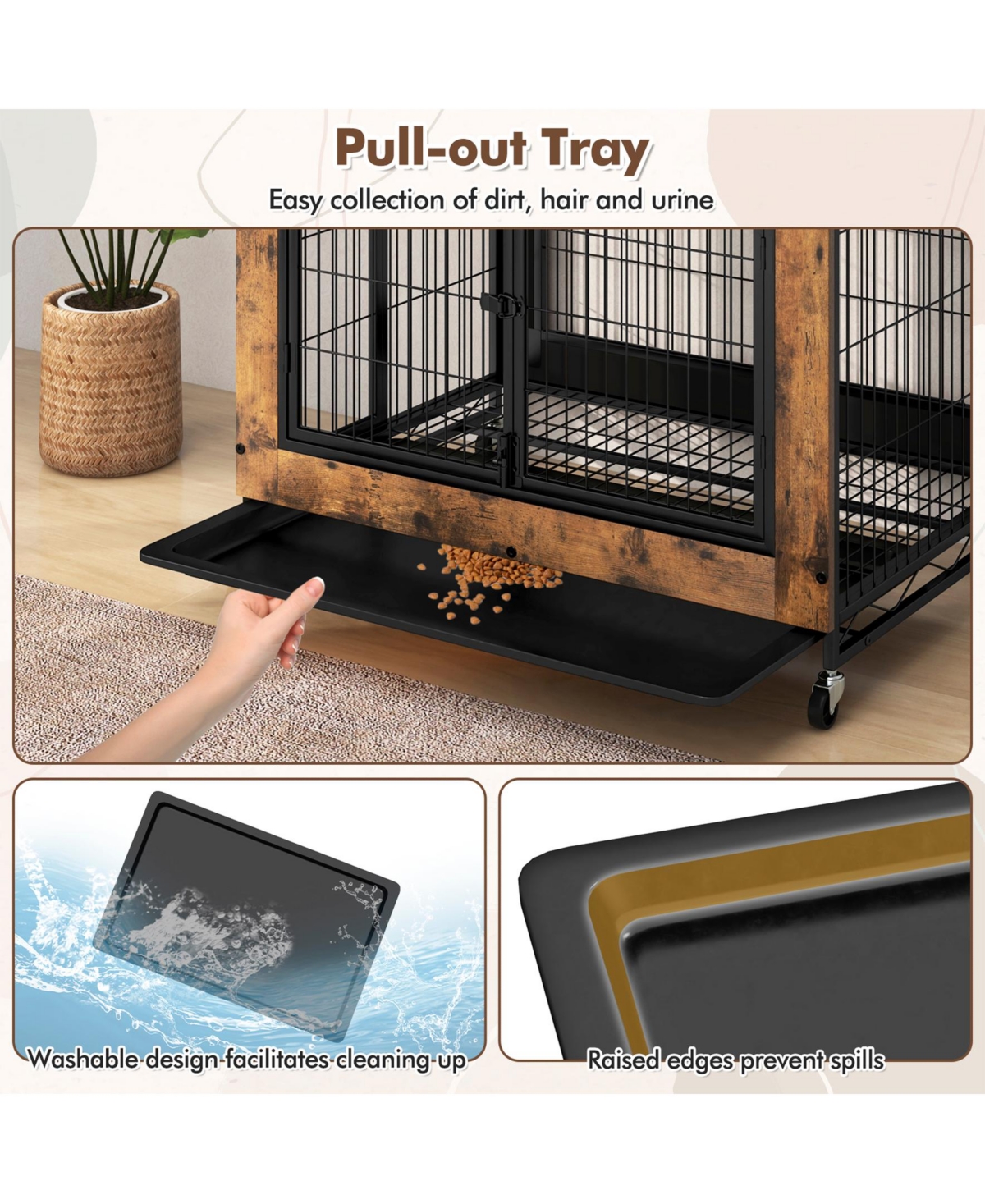 Sugift Industrial Dog Kennel Dog Crate Furniture with Storage Shelves-Rustic Brown