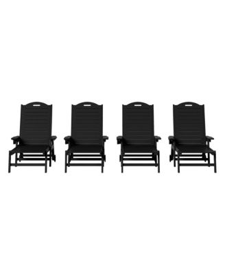 Outdoor HDPE Patio Chaise Lounges With Wheels & Cup Holder (Set of 4)