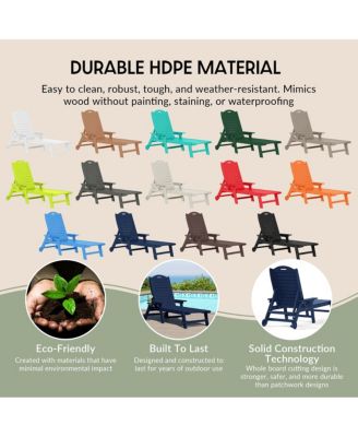 Outdoor HDPE Patio Chaise Lounges With Wheels & Cup Holder (Set of 4)