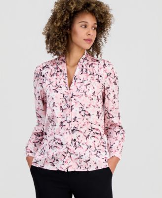 Women's Printed V-Neck Button-Front Blouse