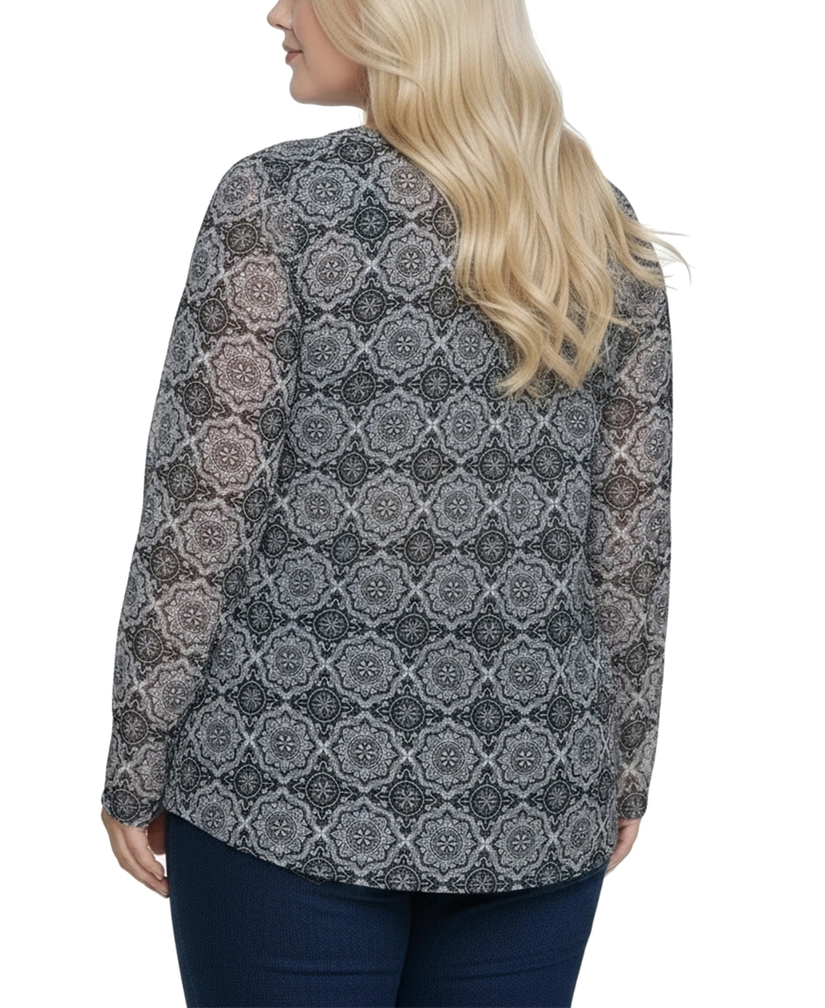 Ny Collection Plus Size Long Raglan Sleeve Mesh Top