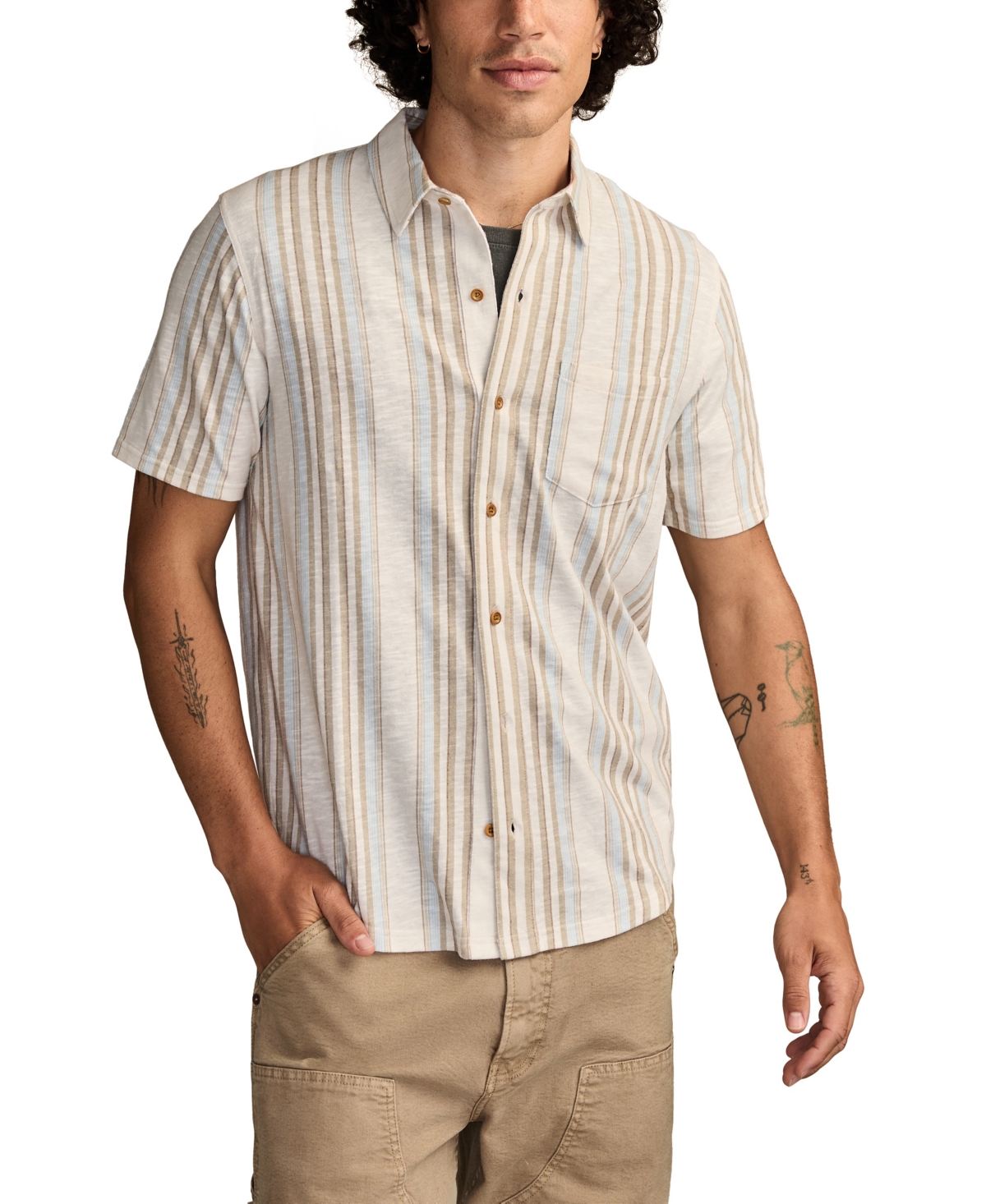 Lucky Brand Men's Short-Sleeve Striped Linen Knit Shirt