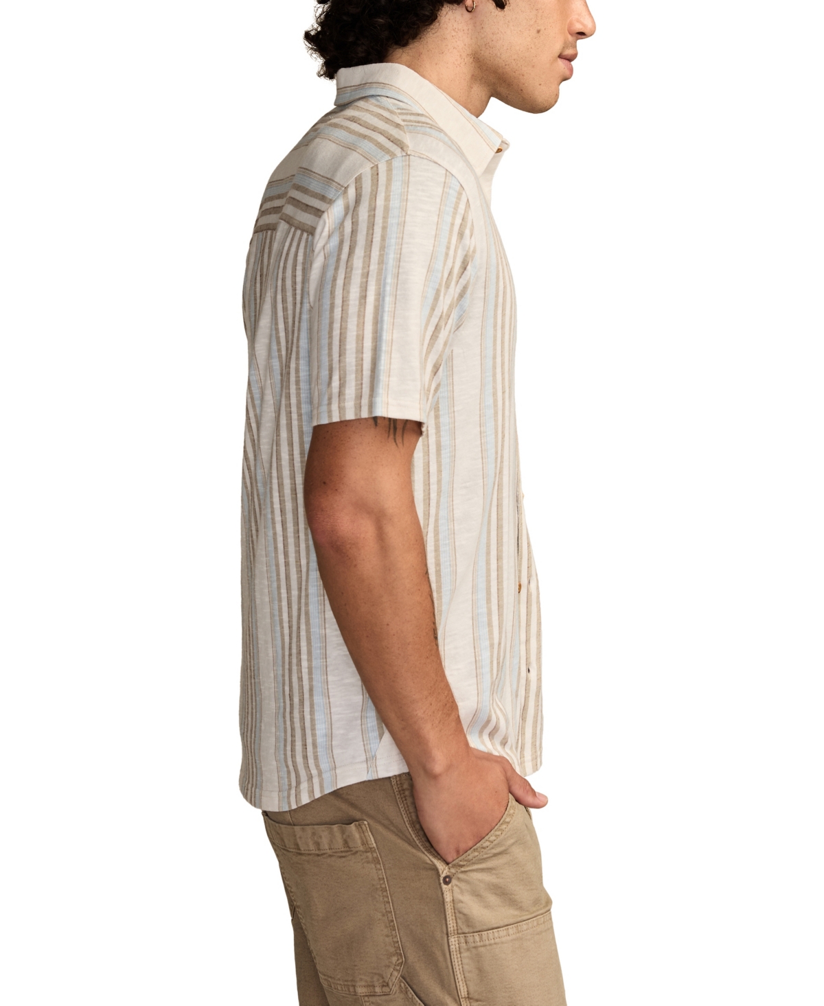 Lucky Brand Men's Short-Sleeve Striped Linen Knit Shirt