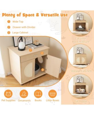 Cat Litter Box Enclosure with Sisal Scratching Doors and Storage
