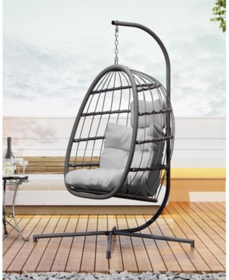 Indoor Outdoor Wicker Egg Chair with Stand & Cushion