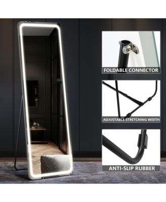LED Full-Length Mirror with Stand, Suitable for Outfit Checks.