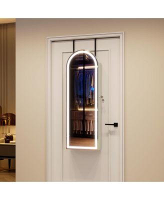 Arched LED Jewelry Cabinet, Full-Length Lighted Mirror with Storage