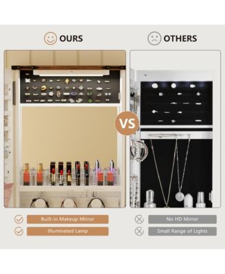 Wall/Door LED Jewelry Armoire with Rounded Corners & Storage