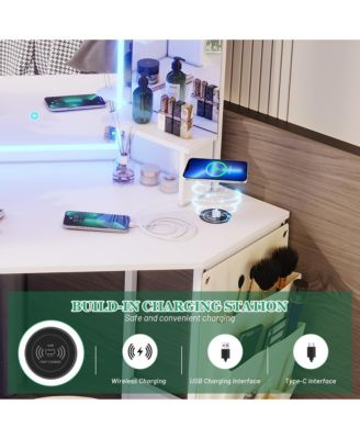 Tri-color Light Corner Vanity Desk with Mirror