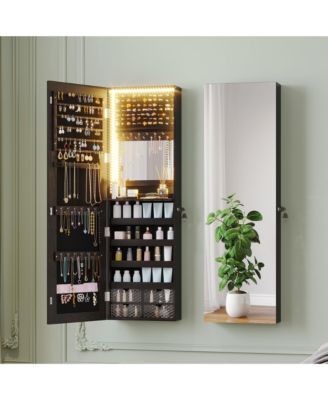 Wall/Door Mounted LED Jewelry Storage Mirror Cabinet