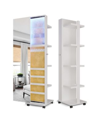 360&deg; Rotating LED Jewelry Armoire with Side Mirror & Shelves