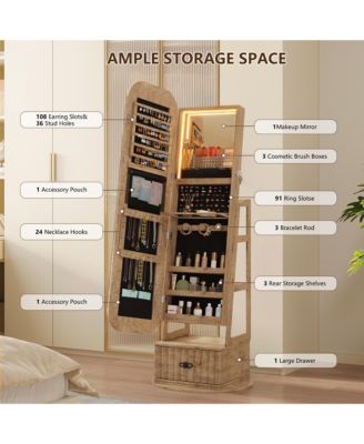 Arched LED Jewelry Armoire with Mirror and Drawers