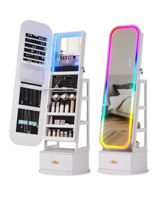360&deg; Swivel Jewelry Cabinet with RGB Lights and Full-Length Mirror