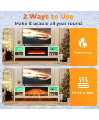 36 Inches Electric Fireplace Heater Recessed with LED Strip Lights and Remote Control