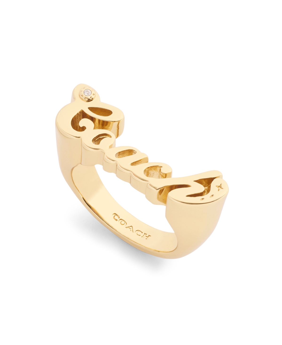 Coach Faux Stone Signature Name Plate Band Ring