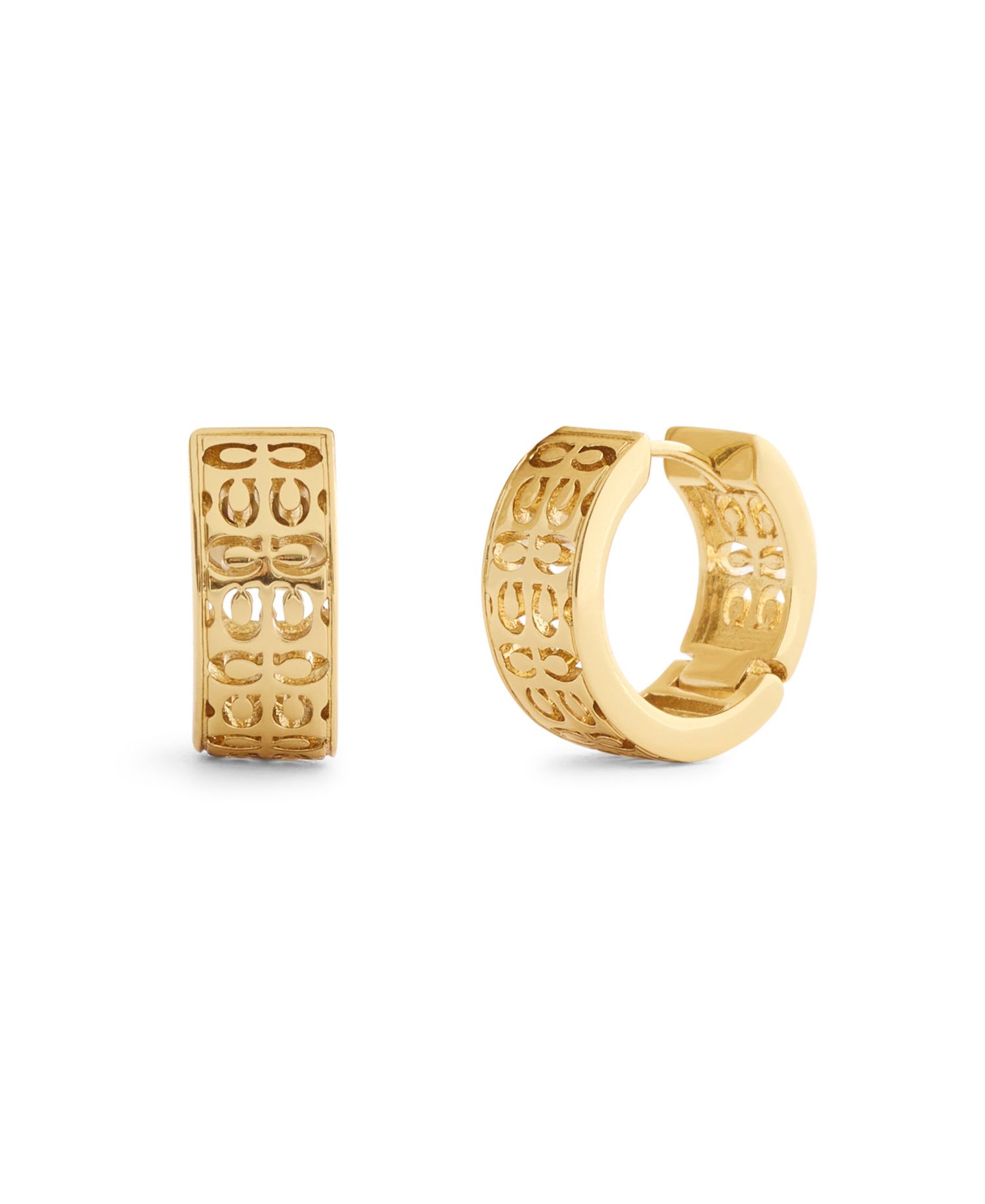 Gold Signature Quilted Cut Out Huggie Earrings