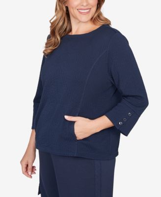 Plus Size Abstract Textured Pucker Knit Boxy Top