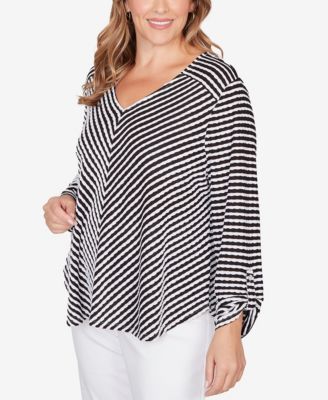 Plus Size Mitered Scallop Stripe Tunic Top