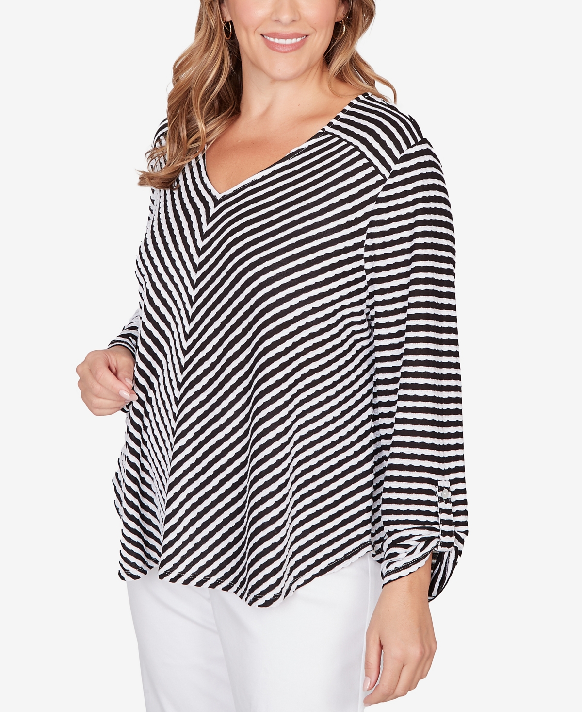 Ruby Rd. Plus Size Mitered Scallop Stripe Tunic Top In Multi