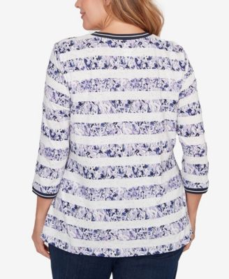 Plus Size Floral Stripe Twist Front Knit Top