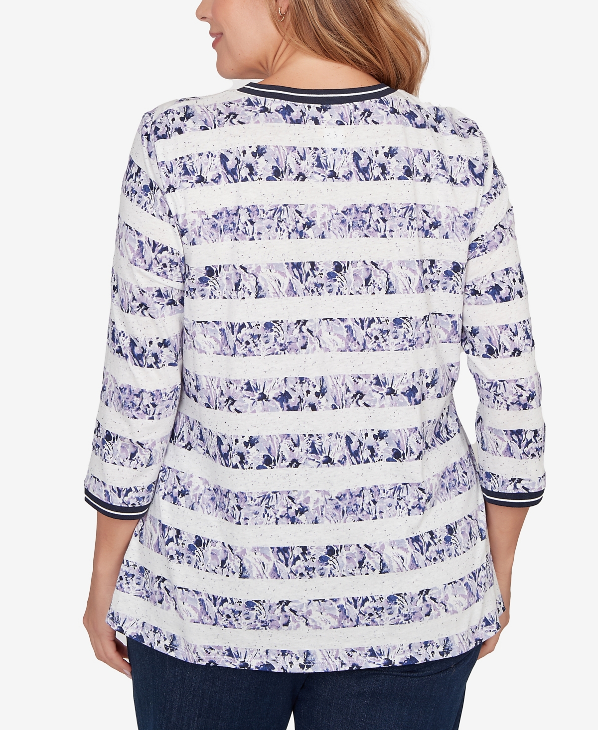 Ruby Rd. Plus Size Floral Stripe Twist Front Knit Top In White