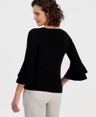 Petite Double-Flare-Sleeve Pullover Sweater